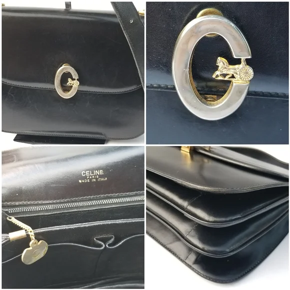 Vintage CÉLINE Paris Horse Carriage Caleche box calf shoulder crossbody bag - Picture 16 of 16